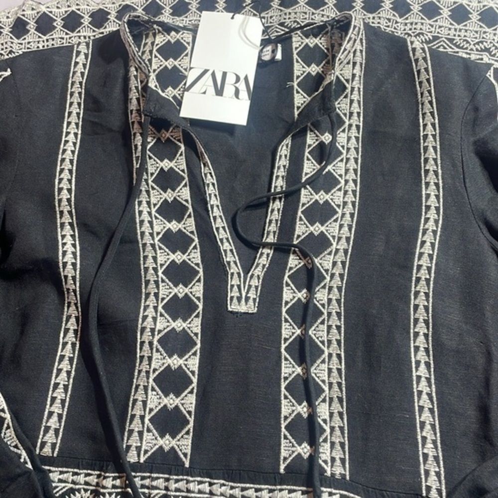 (B4) ZARA MIDI EMBROIDERY LONG SLEEVE BLACK DRESS S22 SIZES XS REF.4786/066 - Picture 9 of 16